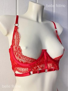 Red Floral Lace Lingerie Set – Open Cup Bra, Handmade - Etsy