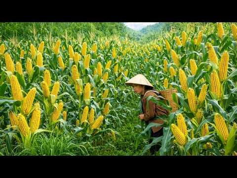 Harvesting corn, recipe and instructions for making corn milk mixed with jelly to sell - Rural life
