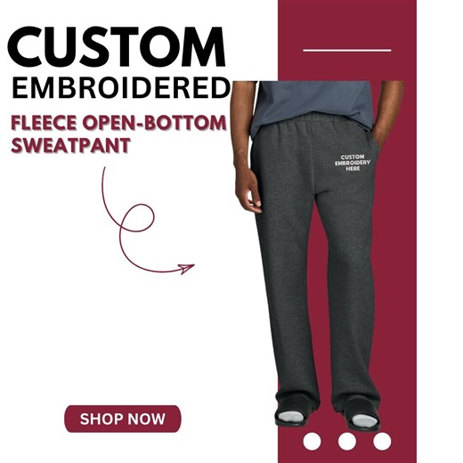 Custom Embroidered Fleece Sweatpants, Unisex Open-bottom Sweatpant, Personalized Baggy Pants - Etsy
