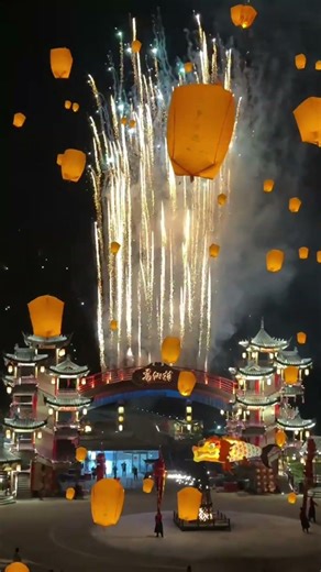 Spectacular Lanterns & Fireworks Light Up Night Sky! #shorts