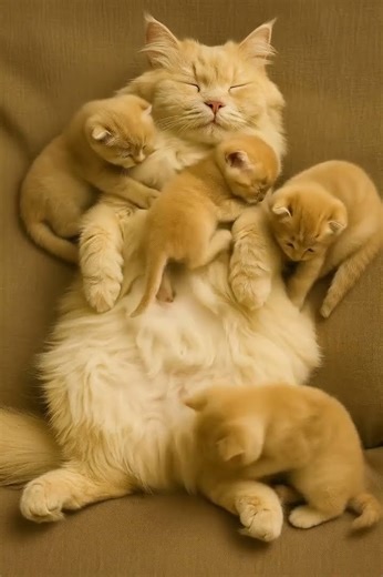 🐱Big Cat Hugging All the Kittens! The Cutest Cuddle Ever ❤️