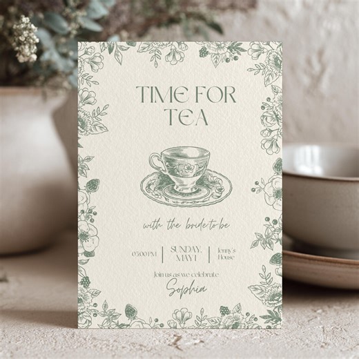 Time for Tea With Bride to Be Invitation Tea Party Elegant Floral Printable Bach Weekend Invitation Bridal Shower Invite Canva Download - Etsy