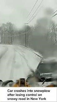 Car crashes into snowplow after losing control on snowy road in New York