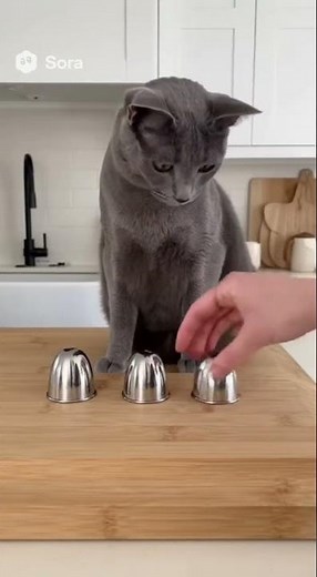 Russian Blue Cat Plays the Shell Game... and Wins! 🐾🎯