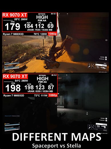 Pretty big fps difference on the small vs big maps 😮 #fpstest #9070XT #1080p #gaming #stella