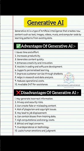 🚀Generative AI Explained | Definition, Top 10 Advantages & Disadvantages | AI Project for Students🎓
