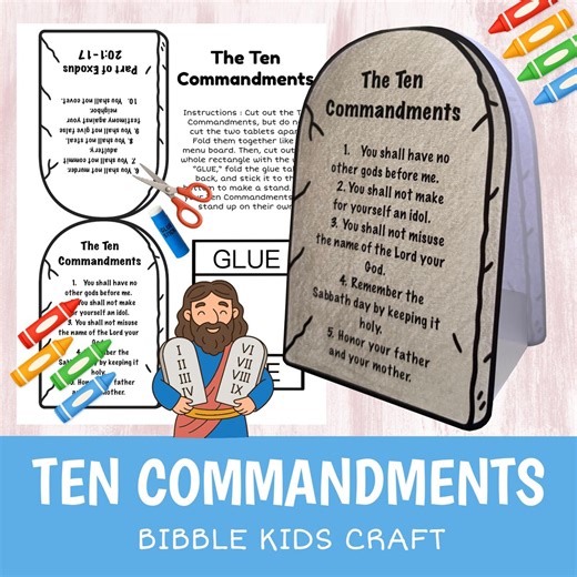 Ten Commandments Moses Craft Printable | Bible Story Activity for Kids | Sunday School Cut Glue Worksheet - Etsy