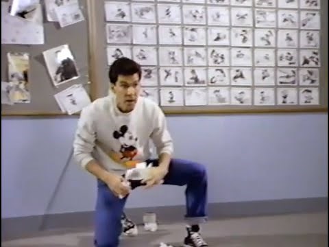 Tony Anselmo the voice of Donald Duck interacts with his character in 1988