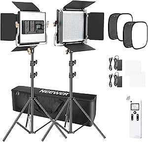 Neewer 2 Packs Advanced 2.4G Video Light, Photography Lighting Kit with Bag, Dimmable Bi-Color LED Panel with 2.4G Wireless Remote, 480 LED Panel Softbox and Light Stand for Portrait Product