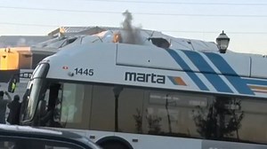 Bus blocks cameraman's view of Georgia dome demolition