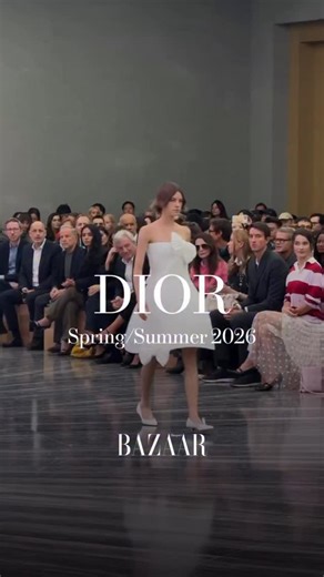 @jonathan.anderson received a standing ovation today during his debut womenswear collection for @dior. For his first collection, Anderson offered shrunken takes on the bar jacket, sculptural hats that called back to John Galliano’s time as creative director of the French fashion house, and bows adorned on bustled blazers, draped silk dresses, and kitten heels. Thoughts? | Harper's Bazaar