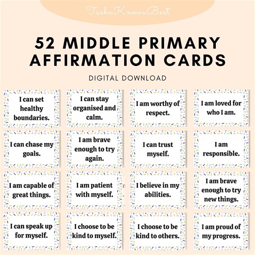 Middle Primary/elementary Affirmation Cards Printable, Affirmation Cards Digital, Pre-k Printables, Kids Affirmation Cards Deck, Home School - Etsy