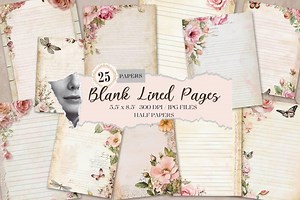 Blank Lined Journal Pages, Junk Journal Basic Papers, Printable Shabby Pages, Pink Roses Paper Vintage,roses Collage Sheet, Vintage Papers - Etsy