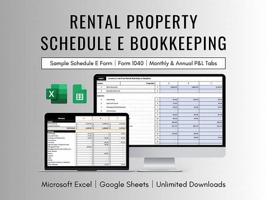 Rental Property Schedule E Accounting and Bookkeeping Spreadsheet for Excel and Google Sheets , Schedule E Form 1040 Spreadsheet Template - Etsy
