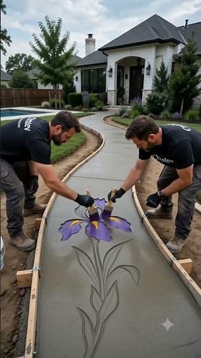 Turning a Concrete Path into a Stunning Work of Art 🌸✨ #decorativeconcrete #artisticdiy #homegarden