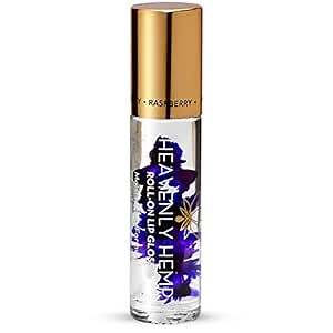 Blossom Roll on Lip Gloss, Scented Clear High Shine Moisturizing Lip Oil, Non Sticky, Infused with Real Flowers, Made in USA, 0.2oz, Raspberry Hemp