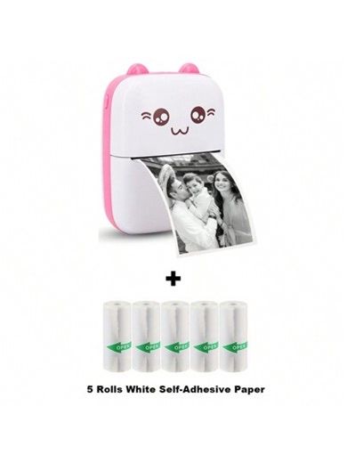 Mini Pocket Photo Printer, Portable Inkless Thermal Printer 57mm Sticker Transfer Paper, Wireless Bluetooth 200dpi Printer, Blue/Pink | SHEIN