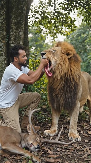 সিংহের গলায় মাংস আটকে গেল 🦁🪄😭🐐 #smdapu #viral #lion #comedy #funny #video #animals #shortvideos