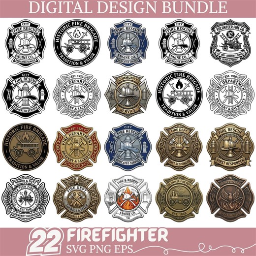 Vintage Firefighter Badge SVG Bundle, Fire Rescue Emblems (png, Eps, Svg) - Etsy
