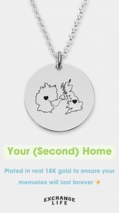 128K views · 29 reactions | Do you have 2 homes around the world? With this necklace, you can carry both with you! ✈️  Waterproof and guaranteed to never fade ✅ Customizable with coordinates, a custom quote, or a date  Free world gift box included ✨ Plated in real 18k gold ⭐⭐⭐⭐⭐/5 reviews! "Distance means nothing when your second home means so much." ⤵️ https://exchange-life.com/collections/engraved-jewelry | Exchange Life | Facebook