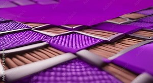 Shades of purple and lavender come together in this recycled fabric quilt with each square featuring a different texture or pattern 4k animation