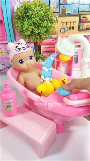 ASMR Unboxing Baby Doll Bath Toy Set | Satisfying Toy Play with Pinky Toys #shorts