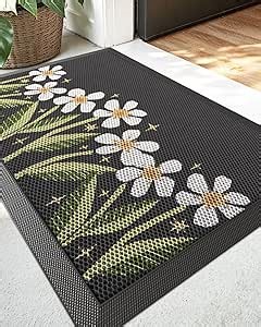 DEXI Front Door Mat Outside Entrance, 17x30 Spring Entryway Doormat Dirt Trapper, Heavy Duty Non Slip Entry Mats for Patio Garage Porch Home Decorative, Black