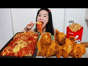 Epic Jollibee Chickenjoy & Jolly Spaghetti Mukbang! Eating with Less Talking - Big Bites ASMR