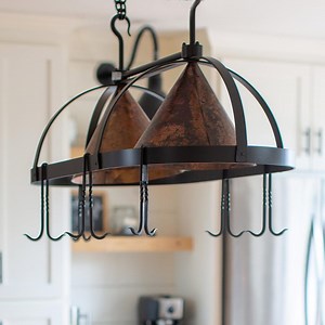 Iron Pot Rack Lighted With Hand Fired Copper Shades – Dutch Oval – American Made by Urban Forge – Coal Black Finish - Etsy