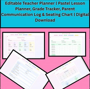 Editable Teacher Planner | Pastel Lesson Planner, Grade Tracker,  Communication