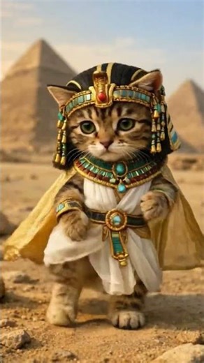 🐱✨ Cleopatra the cat dances near the pyramids! 💃🐾