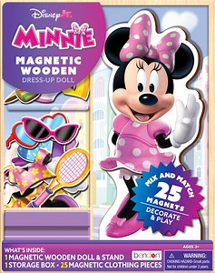 Disney Junior Minnie Mouse Wooden Magnetic Dress-Up Doll Set - Pretend Play Fashion for Toddlers, Wooden Toys for Girls, Preschool Learning Ages 3