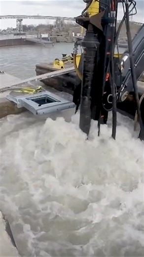 Have you ever seen concrete floating docks installed? #teamelmers #employeeowned #floatingdock #heavyequipmentoperator | Team Elmers | North Michigan Concrete Asphalt Excavation Crane & Rigging