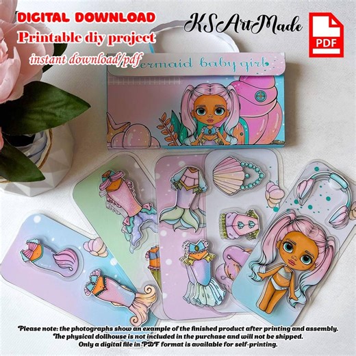 This DIY Mermaid Paper Doll Template is an Easy Craft Project Perfect for Kids and a Fun Way to Spend Time on a Rainy Day - Etsy