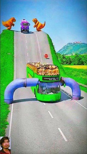 Flatbed Trailer McQueen Transportation with Truck Speedbumps vs Cars vs Train BeamNG @gaming car 02