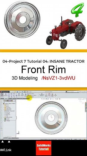 4- 3D Draft |Tractor|: Front Rim #3d #solidworks #tutorial #cad #drawing #engineering #automobile