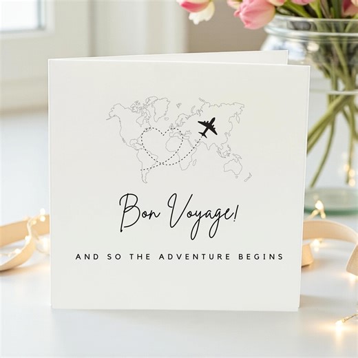Bon Voyage Travel Card, Adventure Begins, World Map With Airplane, Safe Travels Card, Custom Farewell Card for Friends, Family, or Loved One - Etsy Australia