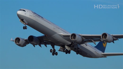 ✈️ Lufthansa Airbus A340-600 Takeoff from Chicago Airport | HD Melbourne Aviation