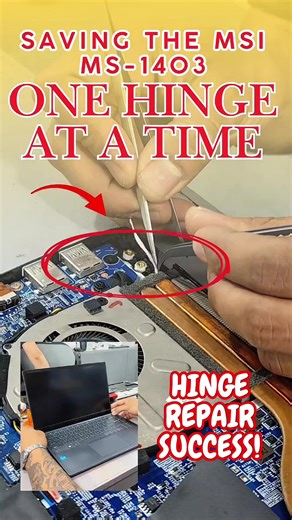 Broken hinge repair completed on an MSI MS-1403 laptop. The hinge was already loose and causing stress on the laptop casing, which could eventually damage the LCD panel. ✨💻 After careful disassembly, the hinge area was reinforced and securely repaired to restore proper opening and closing of the screen. Now the laptop is stable, smooth to use, and ready for daily tasks again. Thank you for trusting our repair service to bring your device back to life. 🔧💻✨ #MSIRepair #LaptopHingeRepair #MSILap