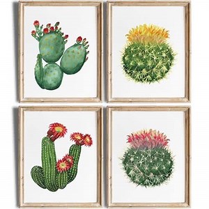 Cactus Wall Decor Art Prints (Set of 4) - Unframed - 8x10s | Vibrant Botanical Prints to Transform Your Space | Room Decor for Nature Lovers and Plant Enthusiasts | Living Room Decor | Wall Decor