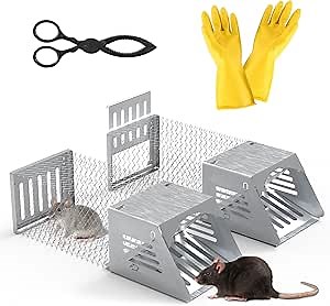 2 Pack Humane Rat Cage Trap, Automatic Continuous Cycle Live Cage Trap for Rats Mice, Easy Catch & Release, Reusable Indoor/Outdoor, 11"x4"x4"