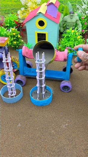 Mini Tractor Cement Mixer DIY 😱 | Tiny House Construction Magic 🏠⚡ #Shorts