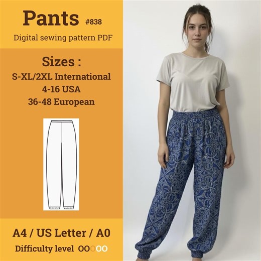 Loose Pants Sewing Pattern | Loose Fit Aladdin Pants | Harem Pants Sewing Pattern PDF | Pants Pattern Beginner | Pants Sewing Pattern | - Etsy