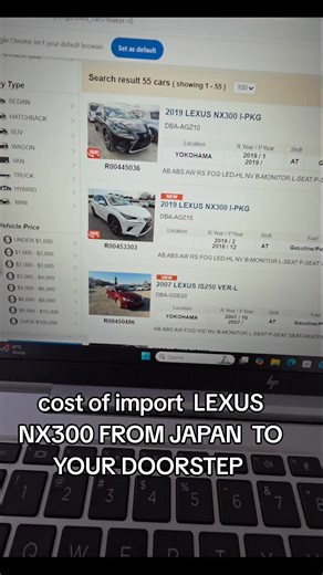 Total Cost of Importing a Lexus NX300 from Japan