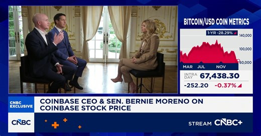 Watch CNBC's full interview with Coinbase CEO Brian Armstrong and US Senator Bernie Moreno