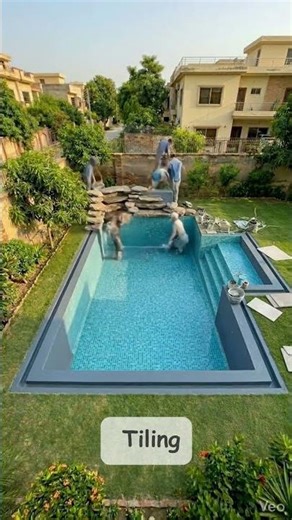 Swimming Pool with Waterfall Construction 💧 | Pool Building Time-lapse #construction#timelapse#pool