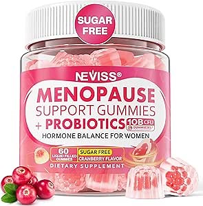 Menopause Gummies Supplement for Women w/ Red Clover, Black Cohosh for Hot Flashes, Menopause Support Vitamins + Ashwagandha Probiotics, Over 50 Hormone Support Balance Gummies Sugar Free, Vegan 60ct