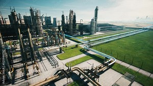Gas processing plant. Gas petrochemical industrial. Gas processing plant with pipe line valves. 3d visualization