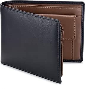 Men's Leather Wallet with Coin Pocket Flip Up ID Window RFID Blocking Slim Bifold Credit Card Front Pocket Wallet (Brown)