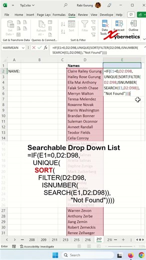 Searchable Drop Down List in Excel - Excel Tips and Tricks #shorts